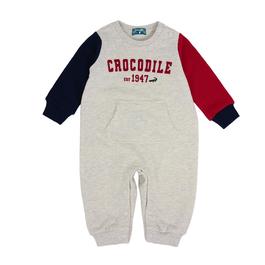 『小鱷魚童裝』品牌印字刺繡異色袖連身裝